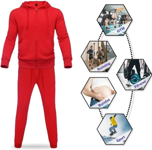 Miniatura 5 de Chándal para hombre de 2 piezas, traje de forro polar con capucha, conjunto de sudadera casual para correr