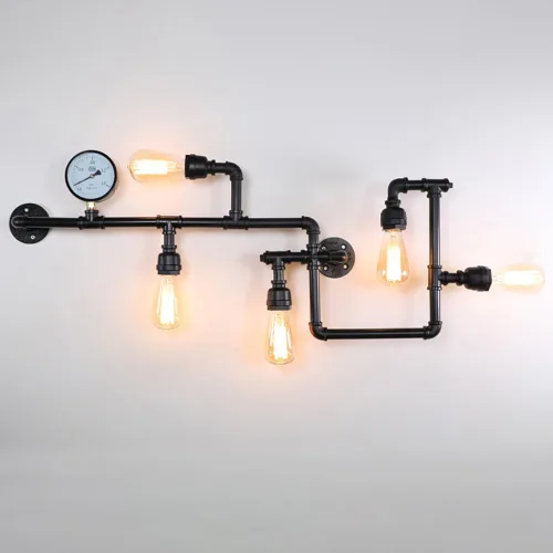 Miniatura 6 de Aplique de pared de tubería de agua industrial, lámpara de montaje en pared punk de vapor, lámpara de pared fresca de 35.4 pulgadas para dormitorio