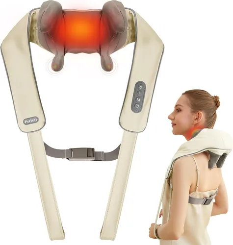 Masajeador Shiatsu inalámbrico de cuello y hombros con calor - Masaje de amasamiento 6D, alivio del dolor de tejido profundo para trapecio,