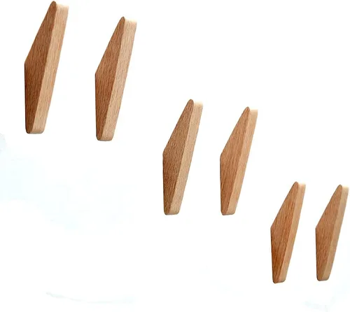 Miniatura 4 de Paquete de 6 ganchos de pared de madera, ganchos de roble para abrigos, diseño minimalista, resistente para bata, colgador de ropa de madera