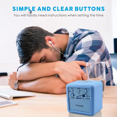 Miniatura 6 de Plumeet Reloj despertador digital para niños con repetición y luz nocturna blanca, reloj despertador de viaje de fácil configuración, hora, fecha