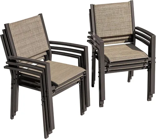 Miniatura 8 de Flamaker Juego de 6 sillas de patio de textileno para exteriores, sillas de comedor apilables para patio trasero, terraza, junto a la piscina (gris)