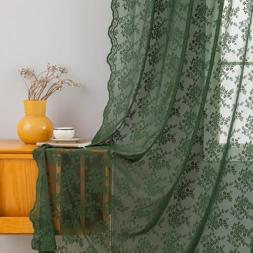 Miniatura 100 de YJ YANJUN Cortinas traslúcidas negras de 54 pulgadas de largo, panel de cortina de encaje gótico victoriano para cocina, cortinas cortas de Negro