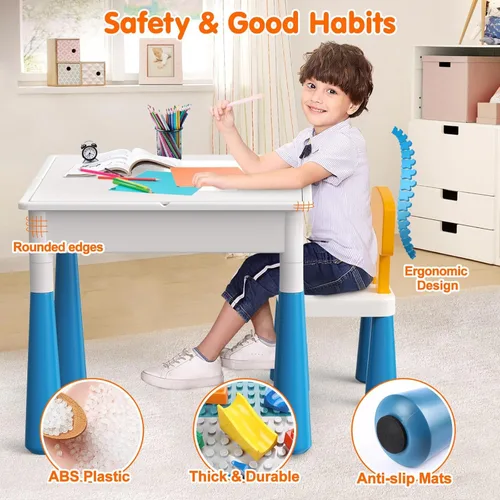 Miniatura 6 de arscniek Mesa de Actividades para Niños Pequeños 7 en 1, Mesas de Actividades para Niños y 4 Sillas con 152 Piezas de Bloques de Construcción