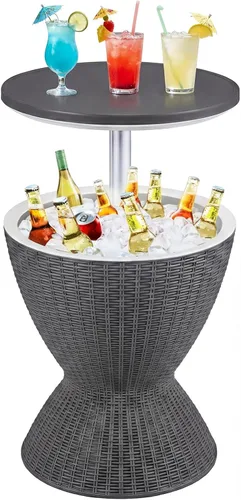 Miniatura 10 de Tangkula Mesa de Bar para Exteriores, Mesa de Patio de Ratán con Enfriador de Cerveza y Vino de 8 Galones, Cubo de Hielo para Todo Clima
