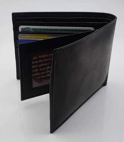 Miniatura 8 de AG Wallets Billetera plegable para hombre, piel de vaca real, 2 solapas centrales de identificación, 2 compartimentos para billetes