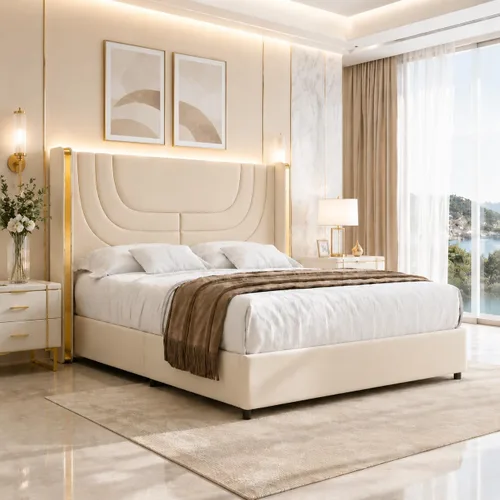 Miniatura 12 de REVOMINCA Base de cama individual con luces LED, plataforma tapizada de piel sintética con cabecera de ala plateada, estilo moderno, no necesita