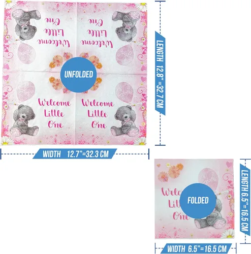 Miniatura 3 de Iconikal 75 servilletas de fiesta de baby shower, bebé niña, rosa bebé, servilletas desechables de papel para fiesta, tamaño cena