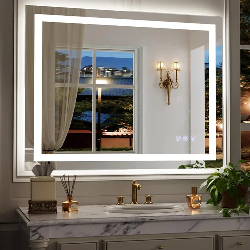 Miniatura 11 de Espejo de baño LED con luces, espejos de pared de 36 x 24 pulgadas con antiempañamiento, regulable, retroiluminado + luz frontal, 3 modos