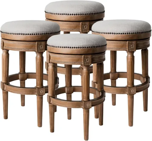 Miniatura 31 de Maven Lane Pullman Taburete de Bar de Madera Giratorio 180 Grados sin Respaldo de 30" de Altura con Ribete de Tachuelas, Acabado Blanco Alabastro