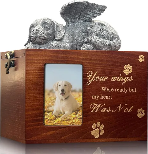 Miniatura 10 de Urna grande para perro para cenizas, caja de cremación funeraria negra con foto urna conmemorativa para mascotas con marco de fotos, caja