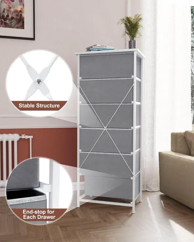 Miniatura 8 de Crestlive Products Torre de Almacenamiento Dresser Alta - Marco de Acero Resistente, Superficie de Madera, Contenedores de Tela de Fácil Extracción