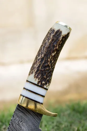 Miniatura 6 de Cuchillo de gancho de caza hecho a mano con mango de asta de ciervo y funda de cuero, perfecto para caza, desollar y aventuras al aire libre