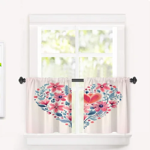 Miniatura 40 de Cortinas de cocina de hojas de arce otoñales para ventanas, hojas verdes y rojas sobre cenefas opacas negras, tratamientos de ventana de poliéster