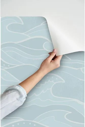 Miniatura 3 de Spoonflower Papel tapiz para despegar y pegar - Ondas Mar Luz Verde Azul Océano Náutico Surf Beach House Papel pintado extraíble personalizado