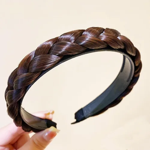 Miniatura 15 de Diadema de 4 hebras de cabello sintético trenzado, diadema trenzada con dientes, accesorio de belleza, diadema elástica para mujer (marrón oscuro)