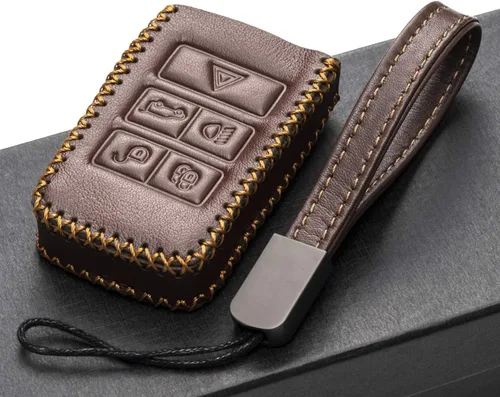 Miniatura 5 de Vitodeco Funda de cuero genuino para llavero inteligente compatible con Land Rover Discovery, Range Rover, Defender 2017 - 2023 (5 botones, marrón)