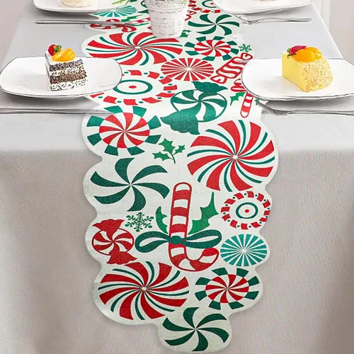 Miniatura 7 de FOIMAS Camino de Mesa de Dulces de Navidad, 71 x 13 pulgadas Camino de Mesa de Dulces Piruleta de Menta, Manteles de Mesa para Ornamento de Mesa