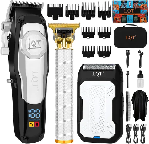 Juego de cortapelos y recortadora de barba profesional inalámbrica para hombres, pantalla LED y batería de larga duración, palanca ajustable y