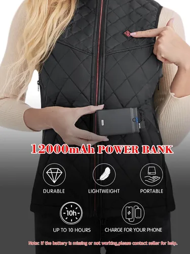 Miniatura 4 de PETREL Chaleco térmico para mujer con batería, abrigo térmico eléctrico recargable