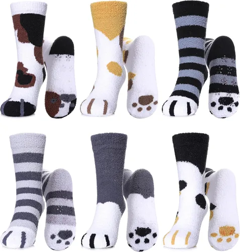 LINEMIN Calcetines peludos para niños y niñas con agarres, antideslizantes, calcetines acogedores y esponjosos para invierno, calcetines cálidos de