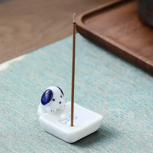 Miniatura 7 de Juego de 2, mini gatito japonés con perro, hecho a mano, de cerámica blanca, soporte para incienso o quemador de incienso, bandeja para decoración