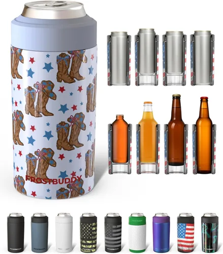 Frost Buddy Universal Can Cooler - Fits all - Stainless Steel Can Cooler for 12 oz & 16 oz Regular or Slim Cans & Bottles - Stainless Steel (All