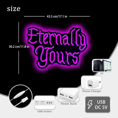 Miniatura 2 de Eternally Yours - Letrero de neón de estilo gótico, luz LED para decoración de pared, románticas luces de neón emo para dormitorio, estudio o bar