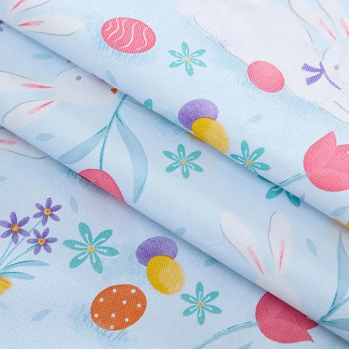 Miniatura 7 de Newbridge Blue Easter Cotton Tail Bunny Party 52 x 52 inch Square Vinyl Tablecloth with Flannel Backing, Bunny Rabbit, Easter Eggs and Floral Design