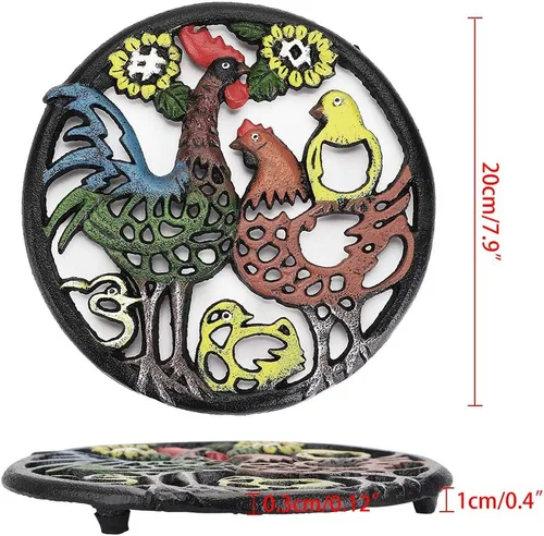 Miniatura 3 de Sumnacon 2 salvamanteles redondos de hierro fundido – Salvamanteles de hierro resistentes al calor de 8 pulgadas para platos calientes, tetera, Negro