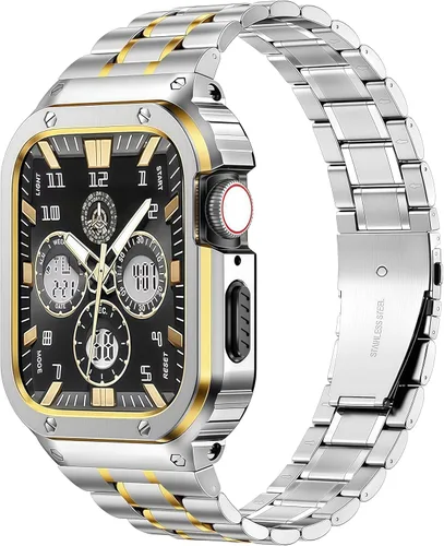 Miniatura 18 de MioHHR - Correa de acero inoxidable para reloj con estuche compatible con Apple Watch Series 6 5 4 SE3/2/1 (44 mm) Series 3/2/1 (42 mm), correa