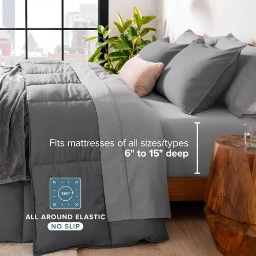 Miniatura 8 de Bare Home Bed-in-A-Bag - Juego de edredón y sábanas de 5 piezas, tamaño individual, alternativa al plumón de ganso, juego de ropa de cama ultrasuave
