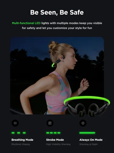 Miniatura 8 de HAKII Light 2 Auriculares abiertos de oído abierto, IPX5 Auriculares para correr con cuerda de baliza ultra brillante de 180°, BT 6.0, tiempo