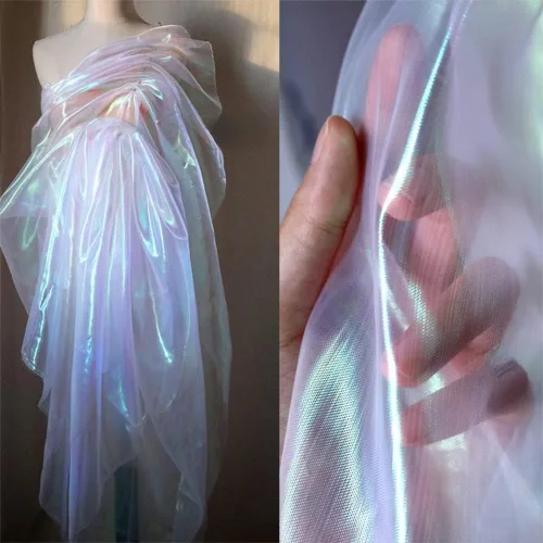 Miniatura 27 de Tela de encaje de organza con gradiente láser arcoíris mágico, tela de gasa holográfica iridescente para vestido de novia, cortina, fondo, fiesta