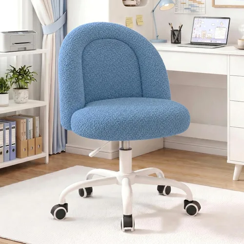 Miniatura 14 de DurayLoly - Silla de tocador, silla de maquillaje de vellón suave con ruedas silenciosas, altura ajustable y giro de 360°, diseño sin brazos que