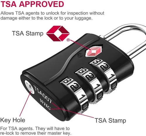 Miniatura 3 de ZHEGE Cerraduras de equipaje, cerraduras aprobadas por la TSA, cerradura de cremallera de 3 esferas con cable (31.5 in) para maletas, mochila