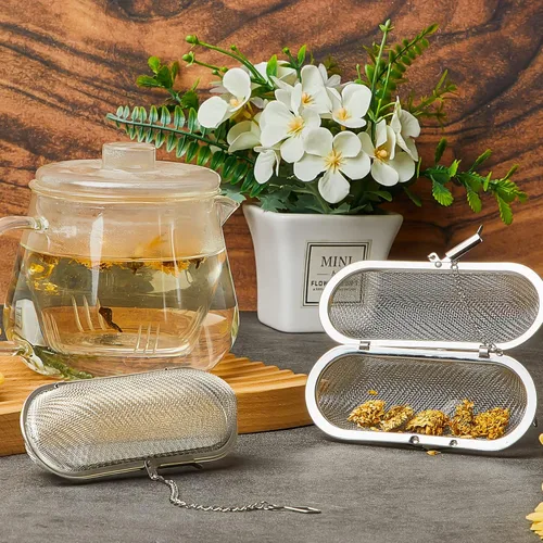 Miniatura 6 de Hoolerry 3 unidades de infusores de bolas de té de hojas sueltas, coladores de té de malla de acero inoxidable más empinados filtros ovalados