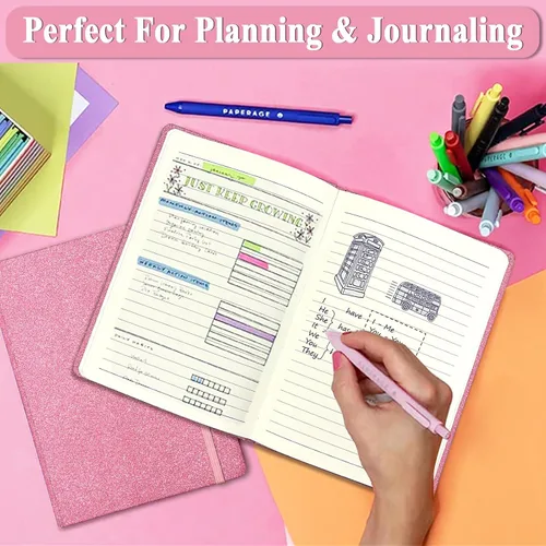 Miniatura 5 de Cuaderno rosa con purpurina, 8.3 x 5.7 pulgadas, 160 páginas rayadas con purpurina que nunca se despega, diario brillante para niñas, cuadernos