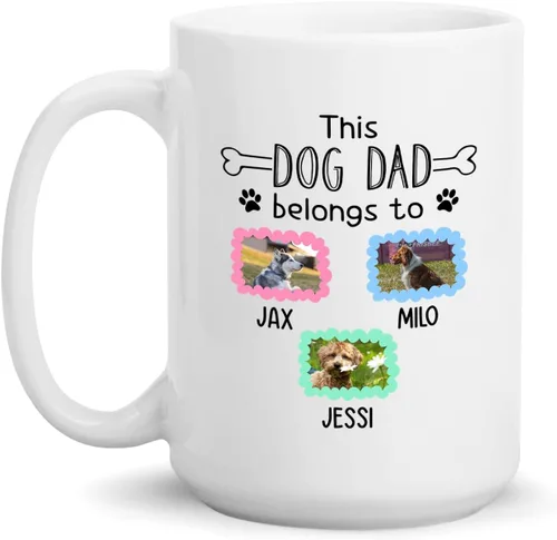 Miniatura 20 de Taza de café blanca personalizada con foto, con texto en inglés «To The World's Best Dog Dad We Woof You», taza de café blanca de 11 onzas y 15