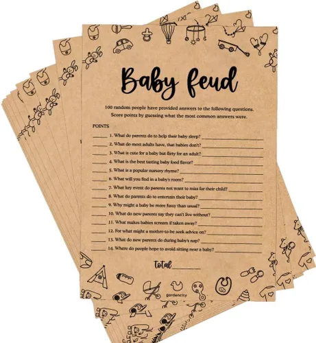 GardenCity 50 tarjetas de juego de peleas familiares para baby shower, divertidos juegos de baby shower para niños o niñas, género neutro, papel