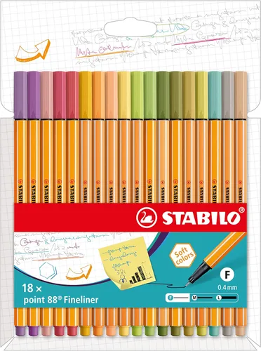 STABILO Fineliner point 88 - Cartera de 18 - Colores Surtidos Multicolor