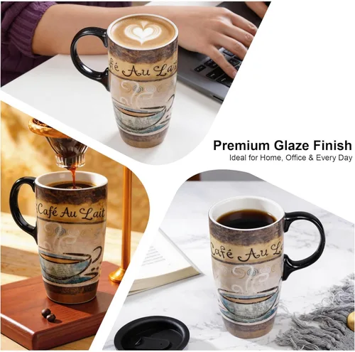 Miniatura 6 de A Ting taza alta de viaje de cerámica de 17 onzas Tapa sellada con caja de regalo, Cafe