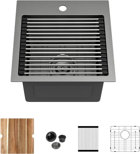 Miniatura 47 de Kichae Fregadero de Cocina de 21x20 Pulgadas, Fregadero de Barra Pequeño, Fregadero de Acero Inoxidable, Montaje Superior, Montaje Inferior