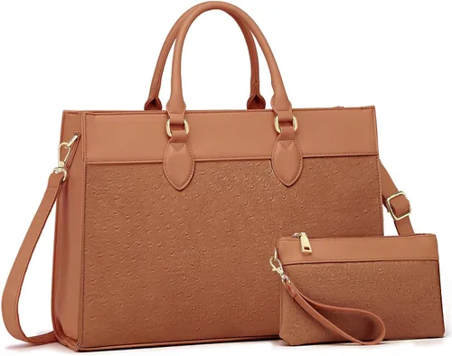 Miniatura 8 de BOLOSTA Bolsa para laptop para mujer, bolsa de trabajo de 15.6 pulgadas para mujer, bolsa grande de cuero impermeable para computadora con bolso