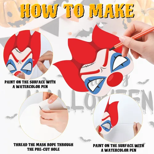 Miniatura 4 de Lenwen 16 máscaras para colorear de Halloween, manualidades, colorea tus propias máscaras de Halloween, kits de manualidades de papel para trucos