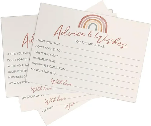 Miniatura 4 de Printed Party Tarjetas de consejos de boda y buenos deseos, tema boho arco iris, juego de 50