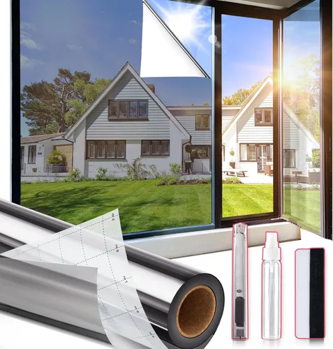 Miniatura 13 de Película reflectante para ventana, privacidad unidireccional, tinte de ventana para el calor del hogar y bloqueo UV, película de ventana con Negro