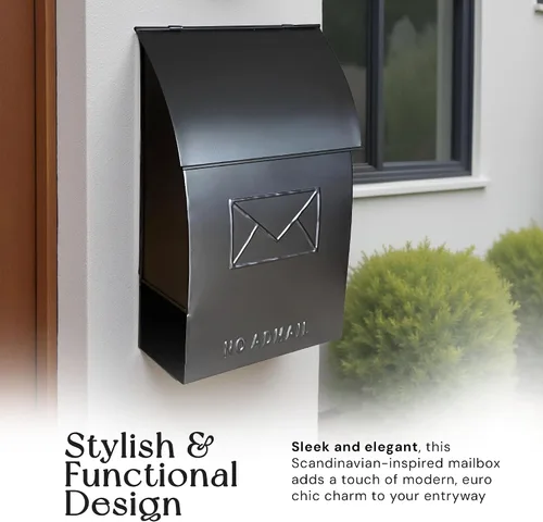 Miniatura 2 de NACH Buzones para Montaje en Pared Exterior, 15 x 9.5 x 4 pulgadas, Buzón de Pared Montado en la Pared y Soporte para Periódicos en Negro, Buzón