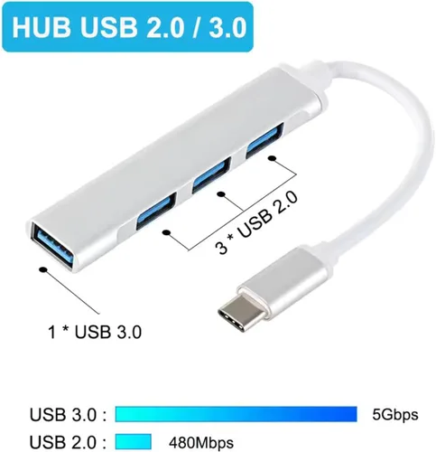 Miniatura 4 de Hub USB 3.0, 4 puertos USB Hub USB Splitter con 1 Tipo-C 1 USB3.0 y 2 USB2.0, expansor USB para laptop, cámara, teclado, uso de oficina de mouse