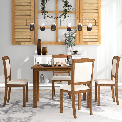 Miniatura 2 de RUNNA Juego único de mesa de comedor de madera de 5 piezas con mesa rectangular y 4 sillas tapizadas, para lugares pequeños y cocina, cómodo